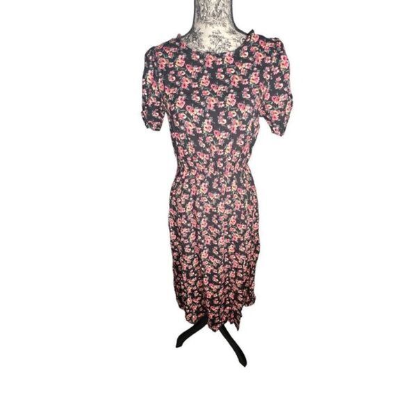 NWOT Spirit Of Grace Women's Short Puff Sleeves Floral Tea Midi Dress Si… - Picture 1 of 5